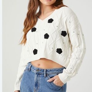 Forever 21 Cropped Floral Cable Knit Sweater.